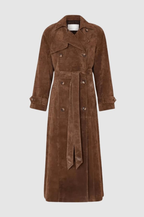 Galatea | Vegan Suede Belted Maxi Trenchcoat