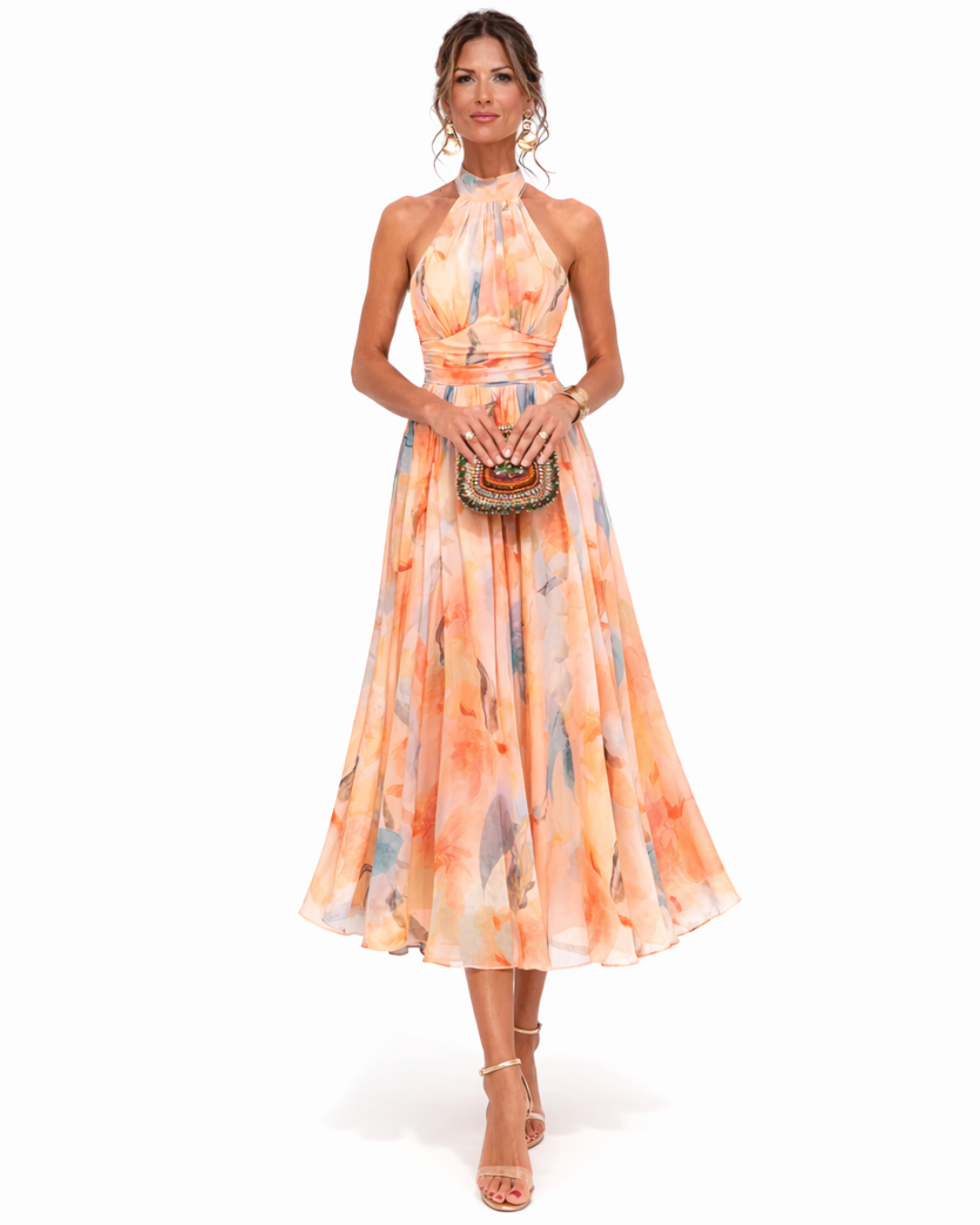 Aurora | Watercolour Print Halter Neck Dress