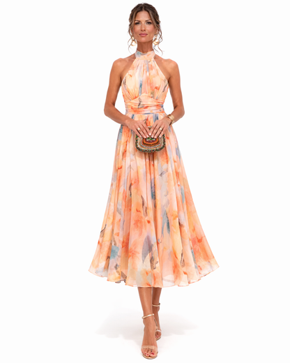 Aurora | Watercolour Print Halter Neck Dress