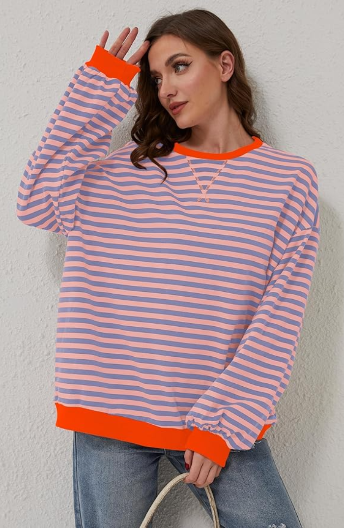 Pippa | Women's Oversized Stripe Batwing Knit Sweater