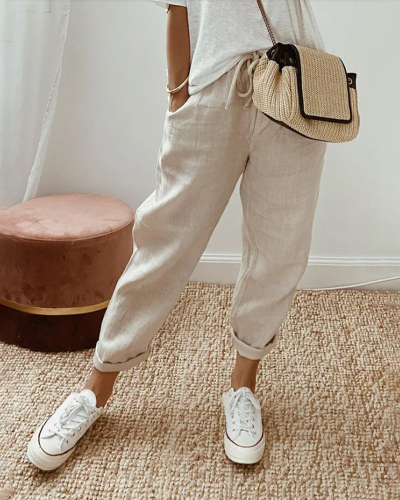 Matteo Ricci | Women's Tapered Linen Drawstring Trousers