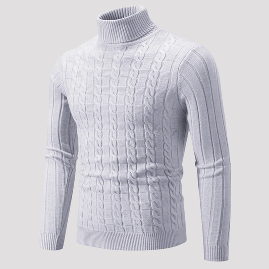 Ulric | Braided Cable Knit Turtleneck Sweater Ribbed Sleeves