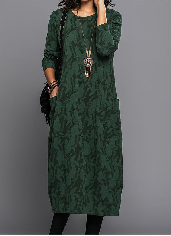 Cosy Long Sleeve Midi Dress With Pockets