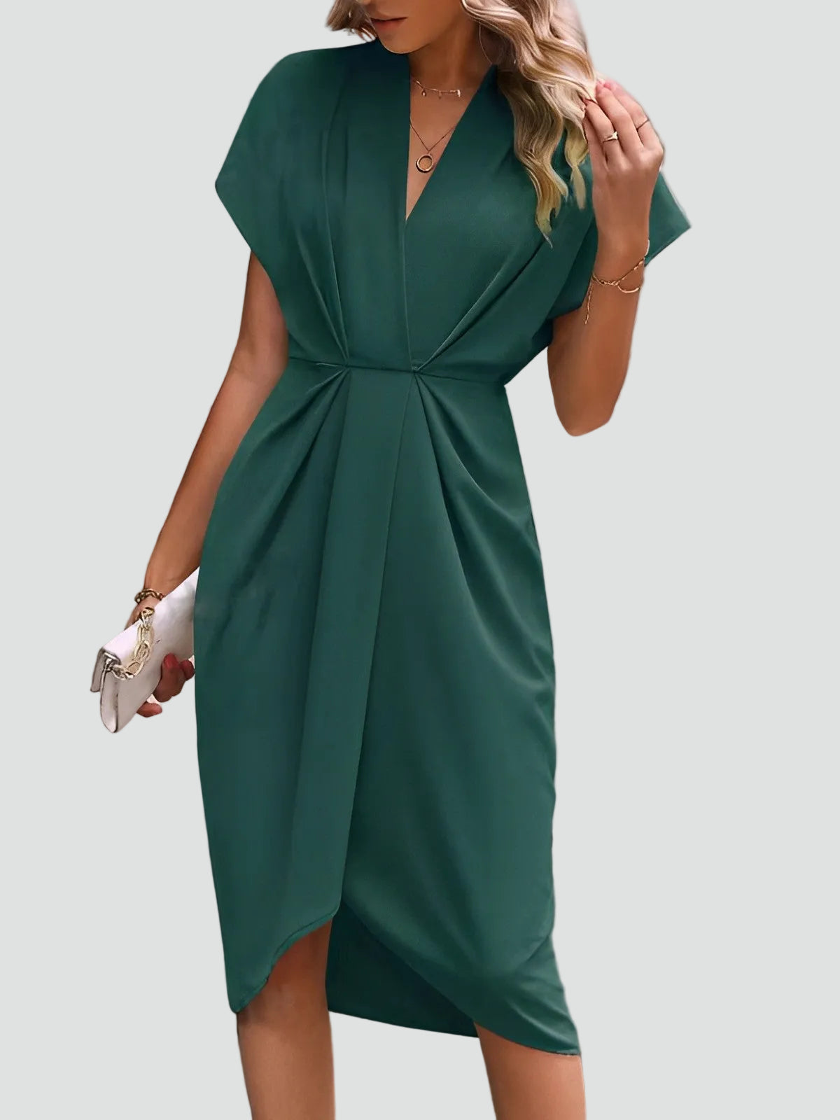 Dravinda | Draped Deep V Split Hem Occasion Midi Dress