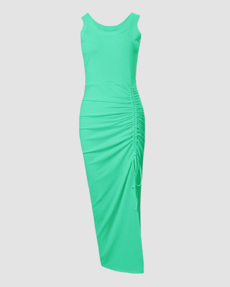 Kessara | Side Slit Ruched Sleeveless Bodycon Maxi Dress