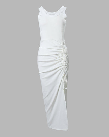Kessara | Side Slit Ruched Sleeveless Bodycon Maxi Dress