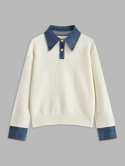 Warm 2-in-1 Panel Lapel Knit Sweater