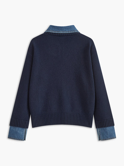 Warm 2-in-1 Panel Lapel Knit Sweater