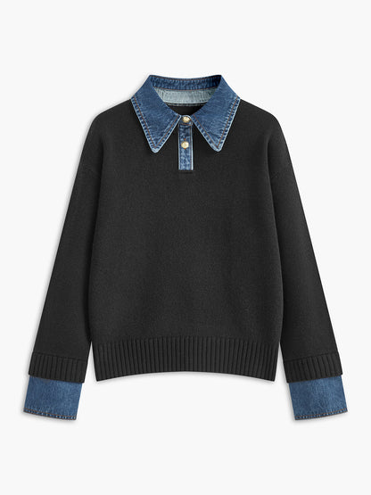 Warm 2-in-1 Panel Lapel Knit Sweater