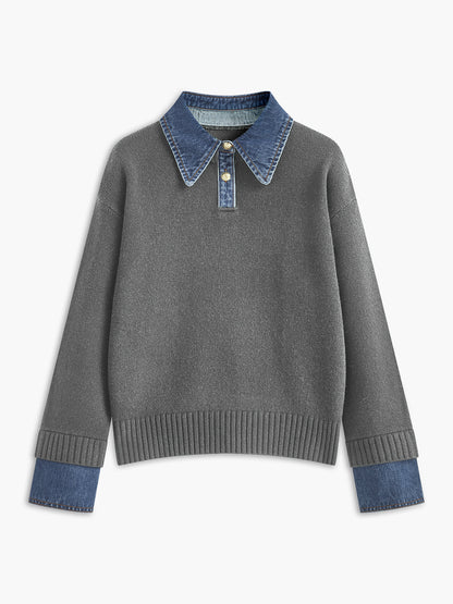 Warm 2-in-1 Panel Lapel Knit Sweater