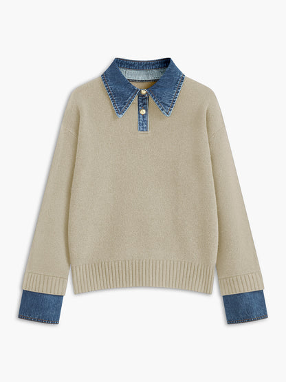 Warm 2-in-1 Panel Lapel Knit Sweater