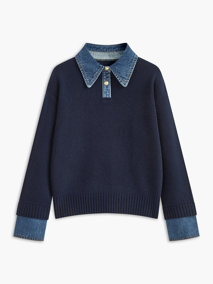 Warm 2-in-1 Panel Lapel Knit Sweater