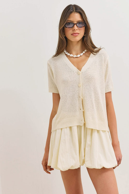Margot | Women's Short V-Neck Textured Knit Cardigan