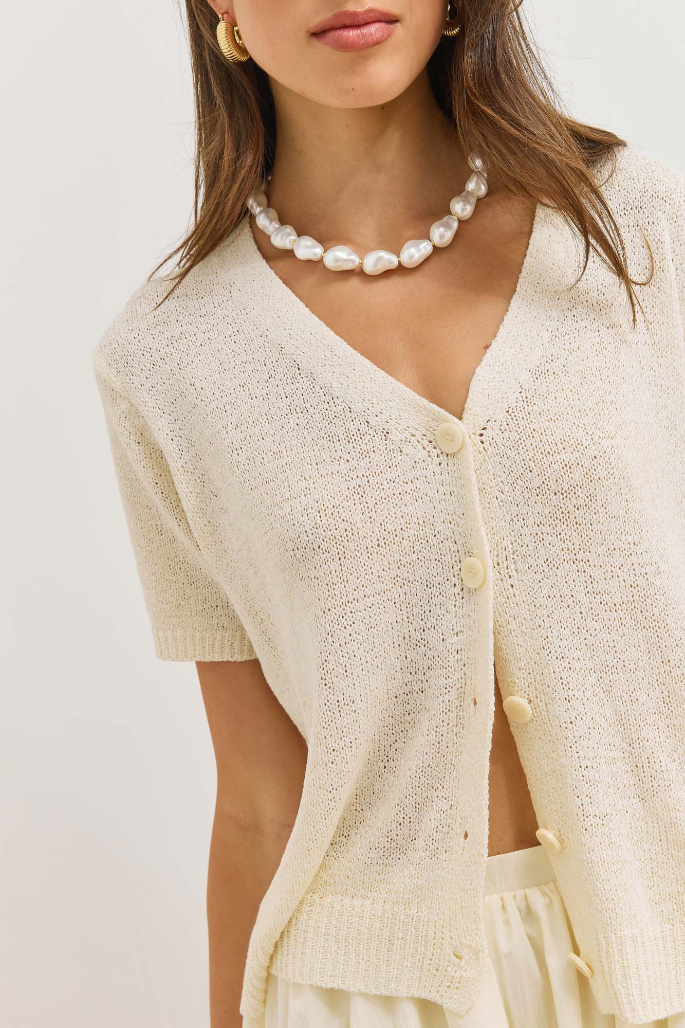 Margot | Women's Short V-Neck Textured Knit Cardigan