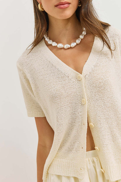 Margot | Women's Short V-Neck Textured Knit Cardigan
