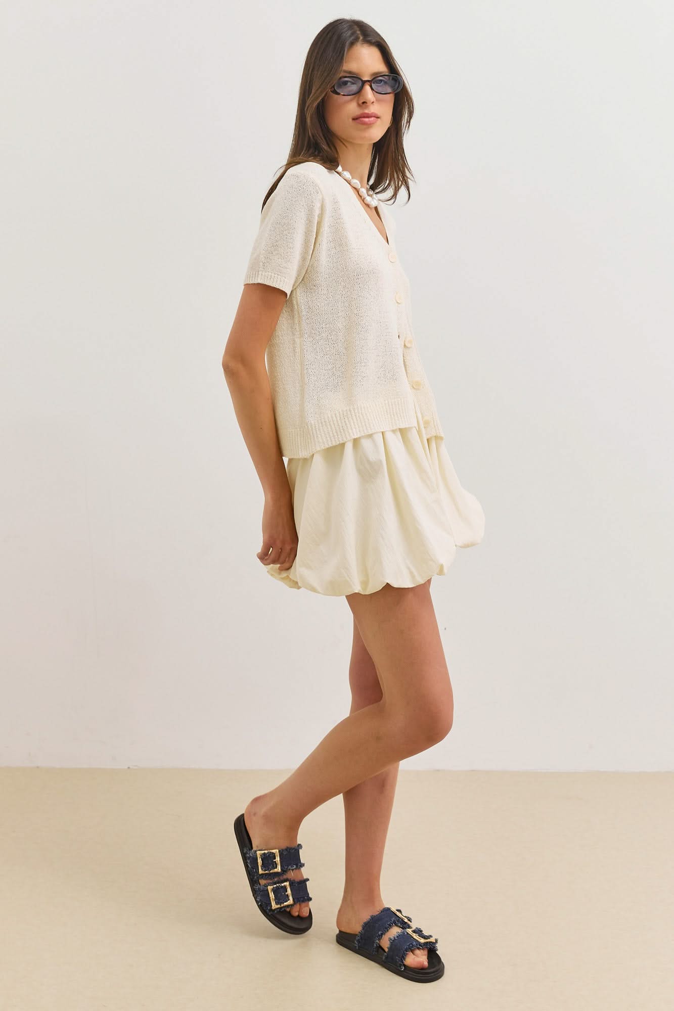 Margot | Women's Short V-Neck Textured Knit Cardigan
