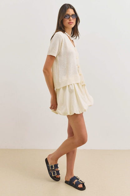 Margot | Women's Short V-Neck Textured Knit Cardigan
