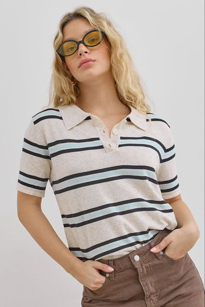 Chloe | Women's Striped Short Sleeve Polo Shirt