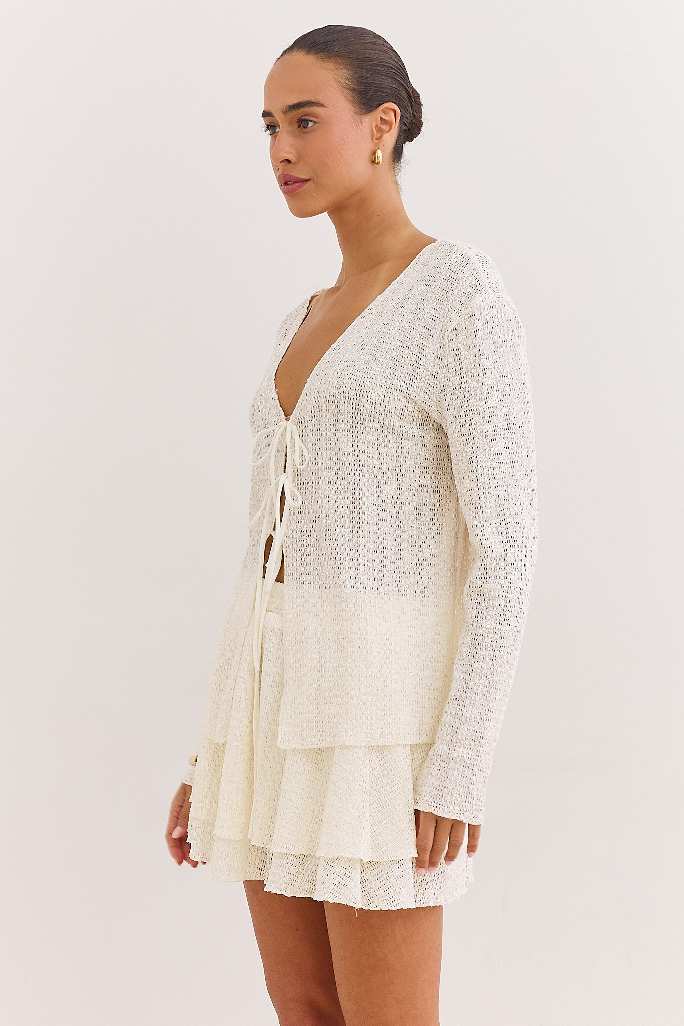 Solene | Women's Tie-Front V-Neck Open Knit Cardigan