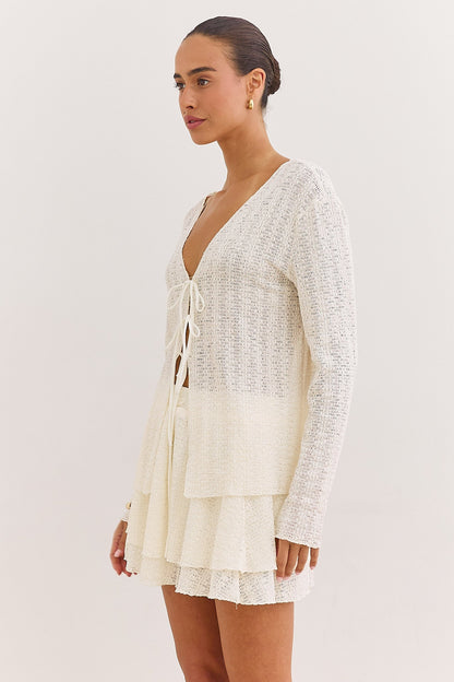 Solene | Women's Tie-Front V-Neck Open Knit Cardigan