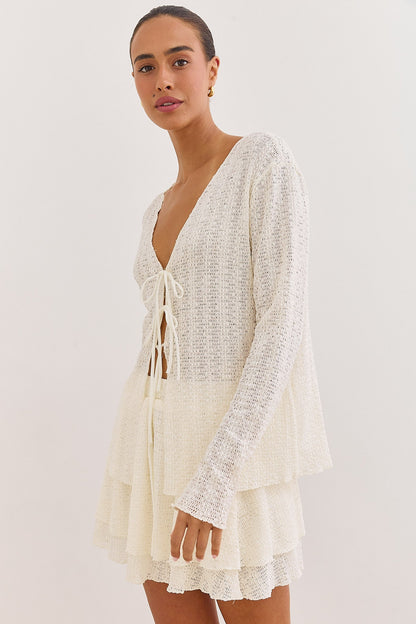 Solene | Women's Tie-Front V-Neck Open Knit Cardigan