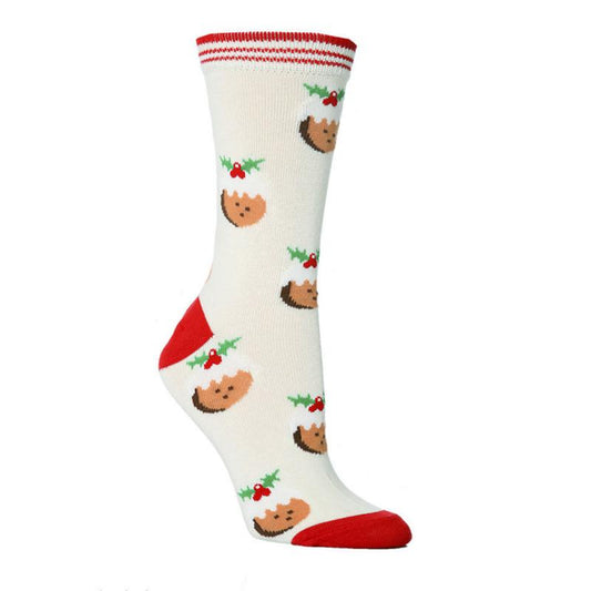Toffee | Christmas Socks Reindeer Print Striped Cuff