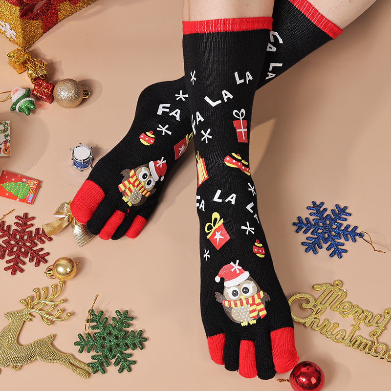 Marzipan | Christmas Socks Five Toe Contrast Cuff