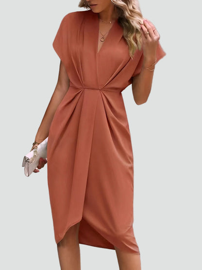 Dravinda | Draped Deep V Split Hem Occasion Midi Dress