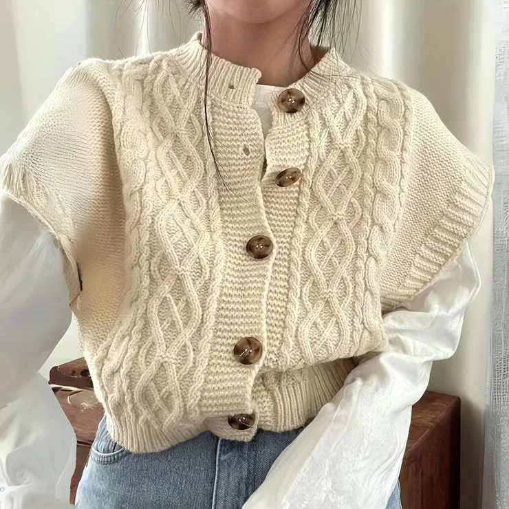 Marnie | Cable Knit Button Front Vest