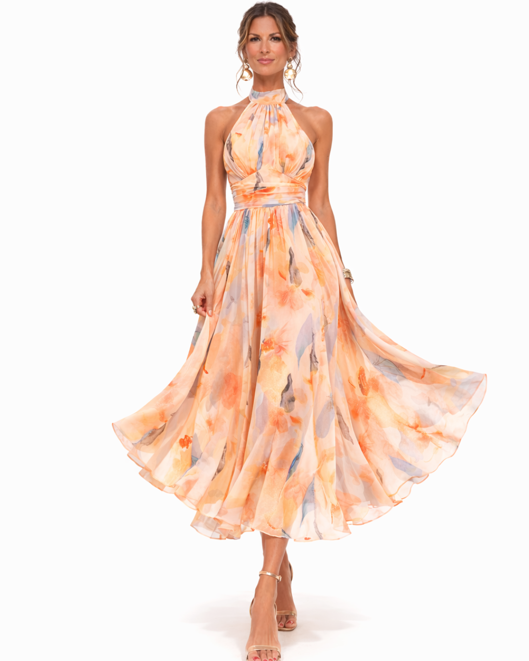 Aurora | Watercolour Print Halter Neck Dress