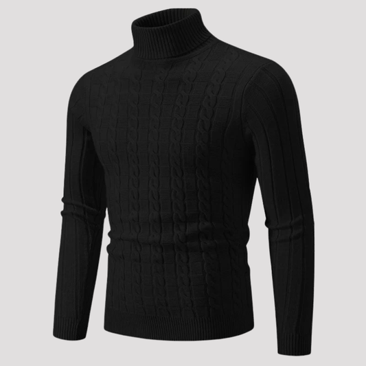 Ulric | Braided Cable Knit Turtleneck Sweater Ribbed Sleeves