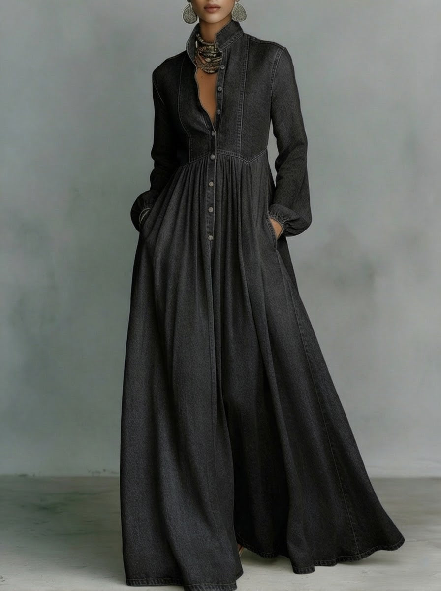 Briar | Denim A-Line Maxi Shirt Dress