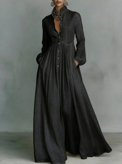 Briar | Denim A-Line Maxi Shirt Dress