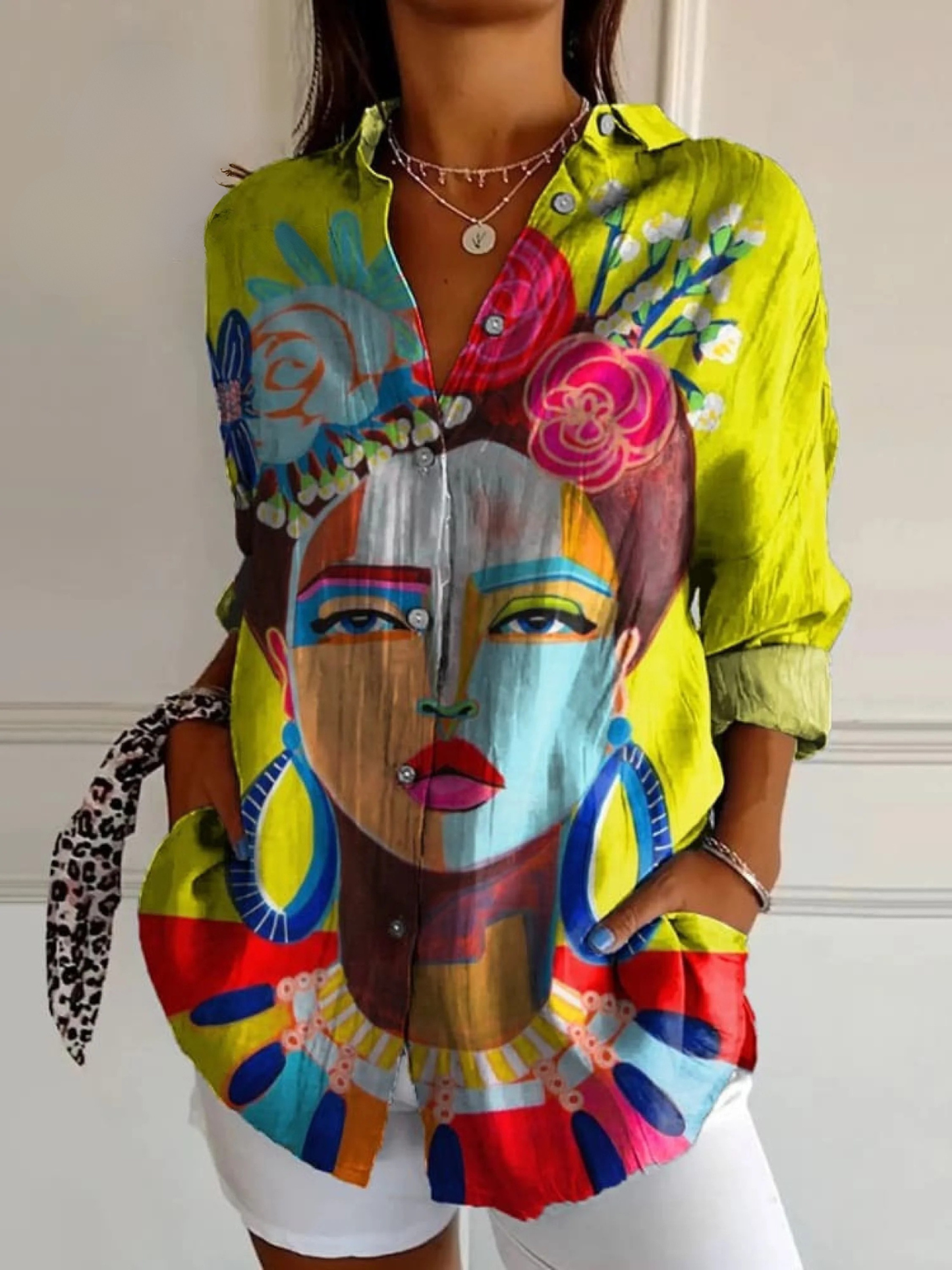 Nyla | Portrait Print Linen Shirt