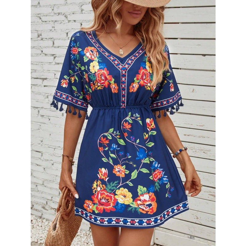 Isla | Boho Floral Tassel Mini Dress Women