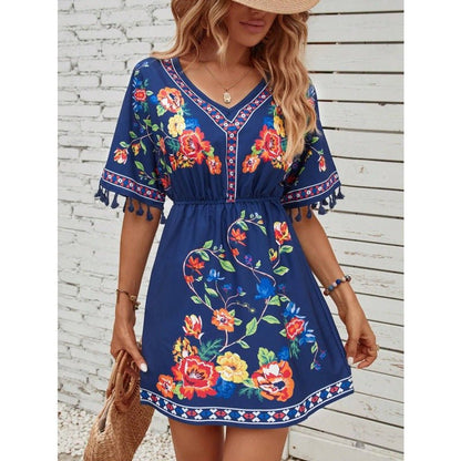 Isla | Boho Floral Tassel Mini Dress Women