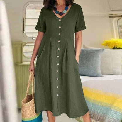 Button-Front Summer Dress For Women