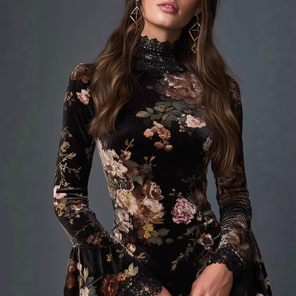 Floral Lace-Trim Cocktail Dress For Women