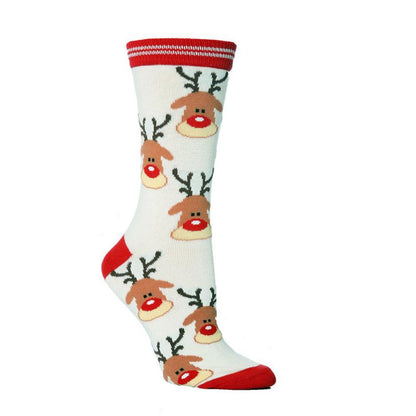 Toffee | Christmas Socks Reindeer Print Striped Cuff