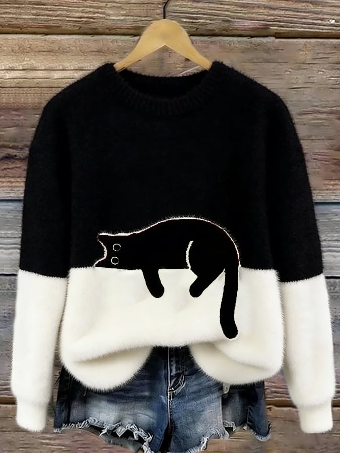 Ines | Cat Motif Wool-Mix Knit Sweater