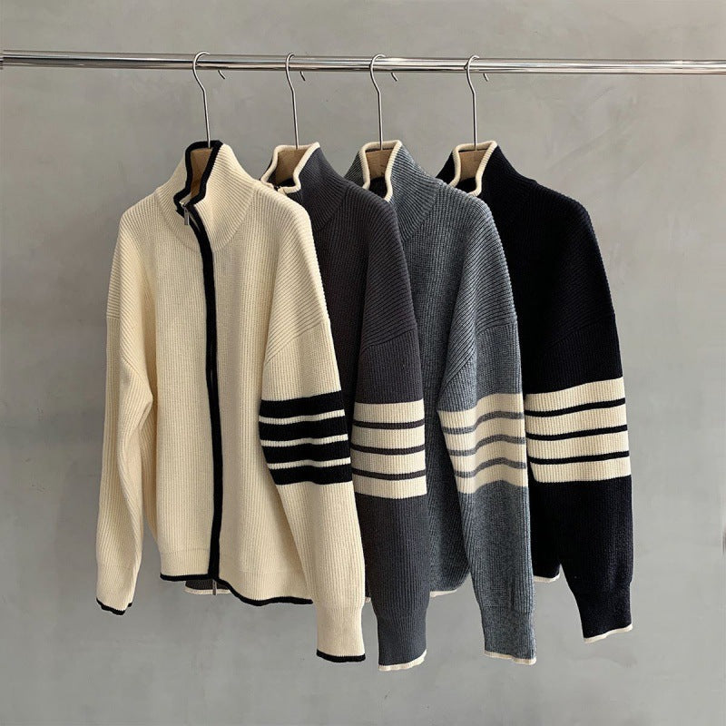 Ryan | Men's Zip-Up Striped Sleeve Sweater