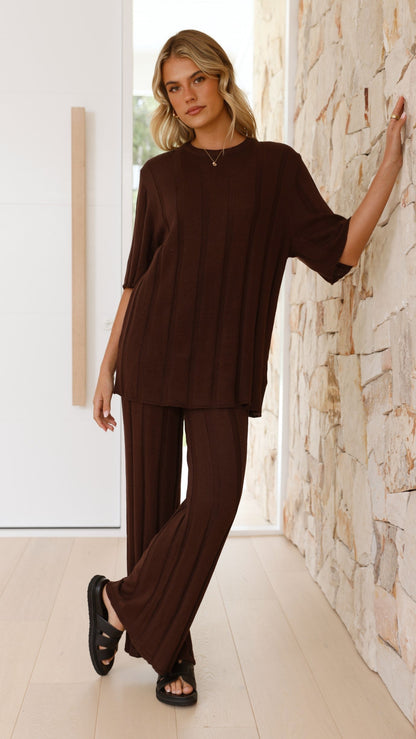 Bella | Wide Leg Ribbed Knit Pants