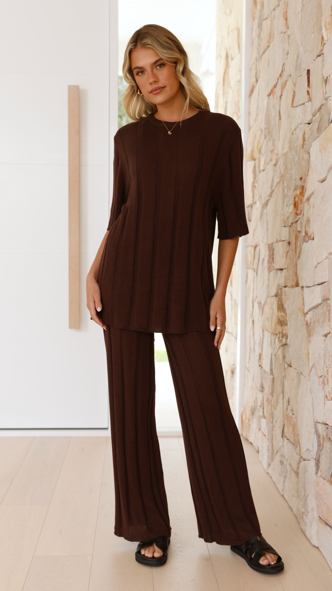 Bella | Wide Leg Ribbed Knit Pants