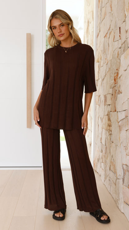 Bella | Wide Leg Ribbed Knit Pants