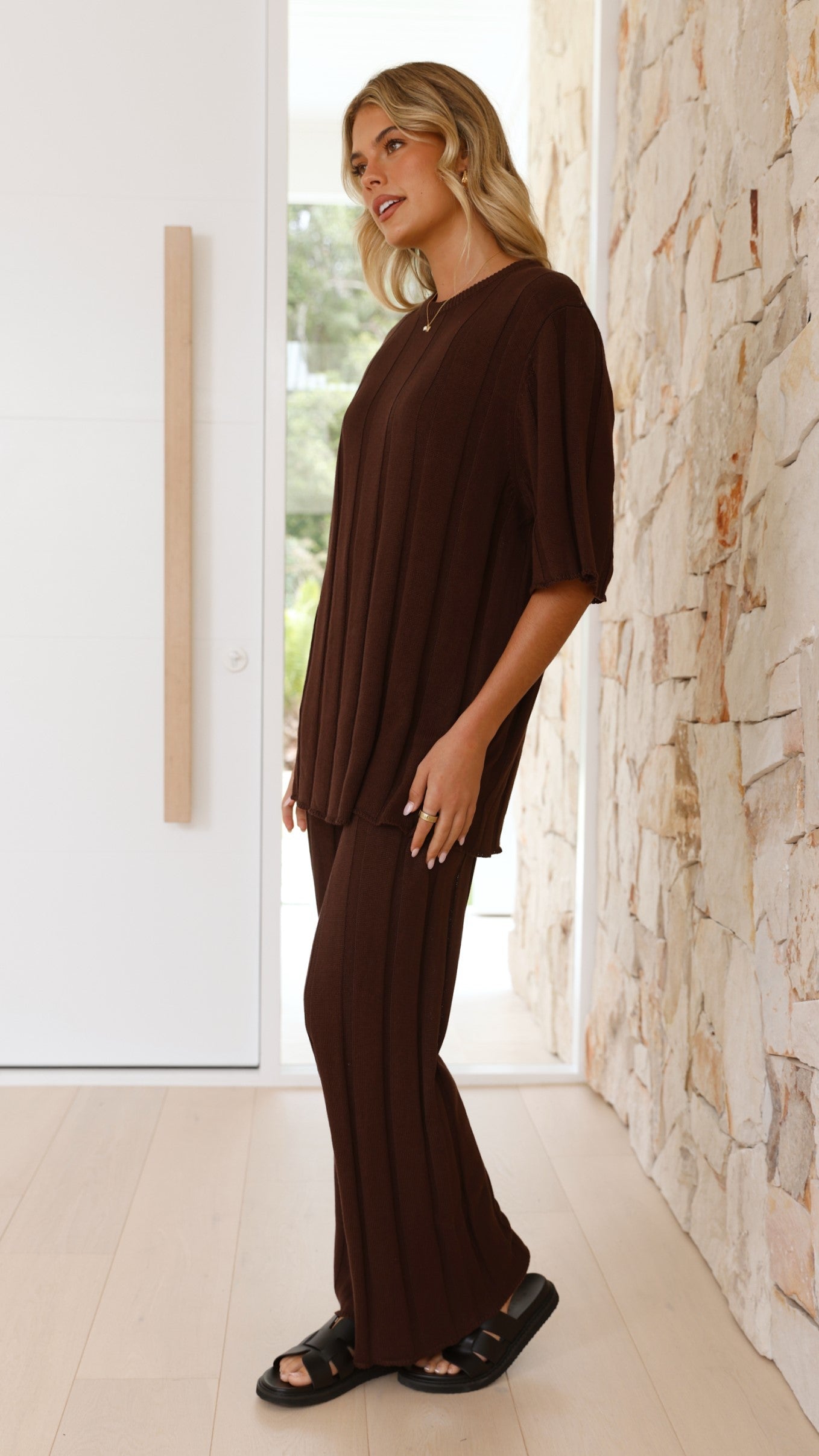 Bella | Wide Leg Ribbed Knit Pants