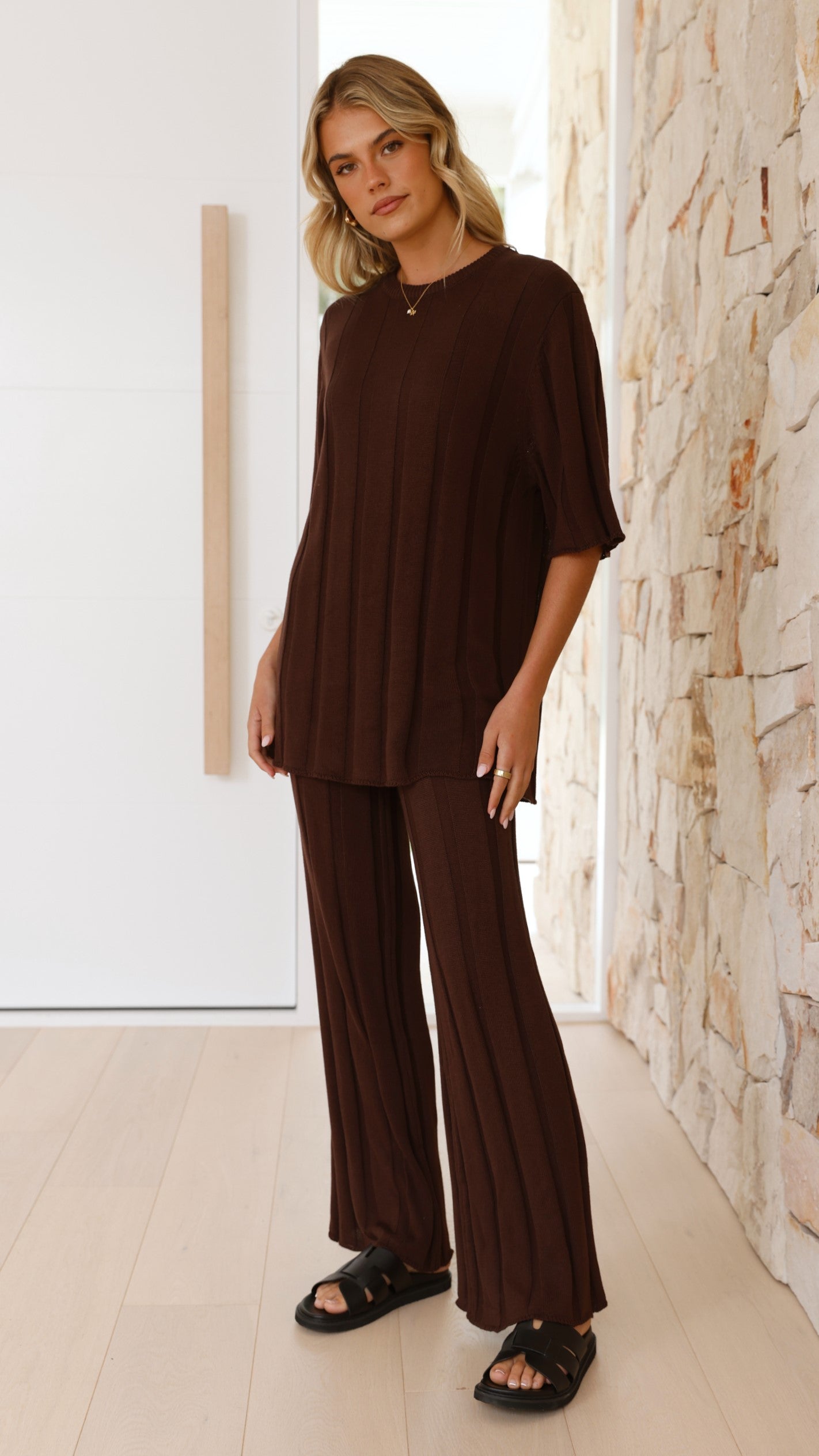 Bella | Wide Leg Ribbed Knit Pants