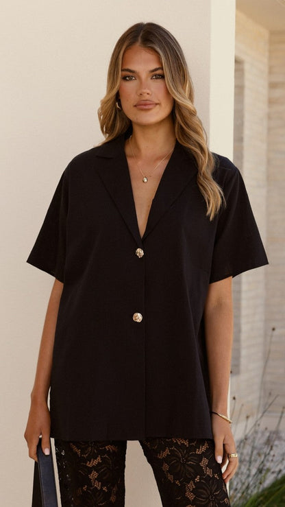 Azura | Women's V-Neck Button Shirt and Wide Leg Pants Set