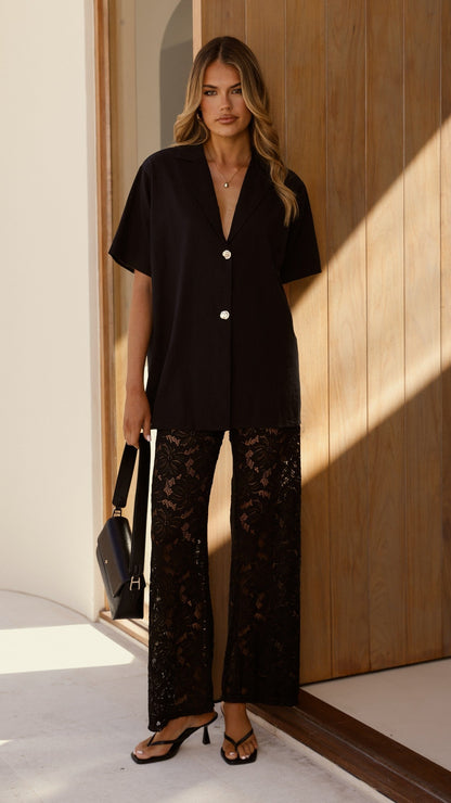 Azura | Women's V-Neck Button Shirt and Wide Leg Pants Set
