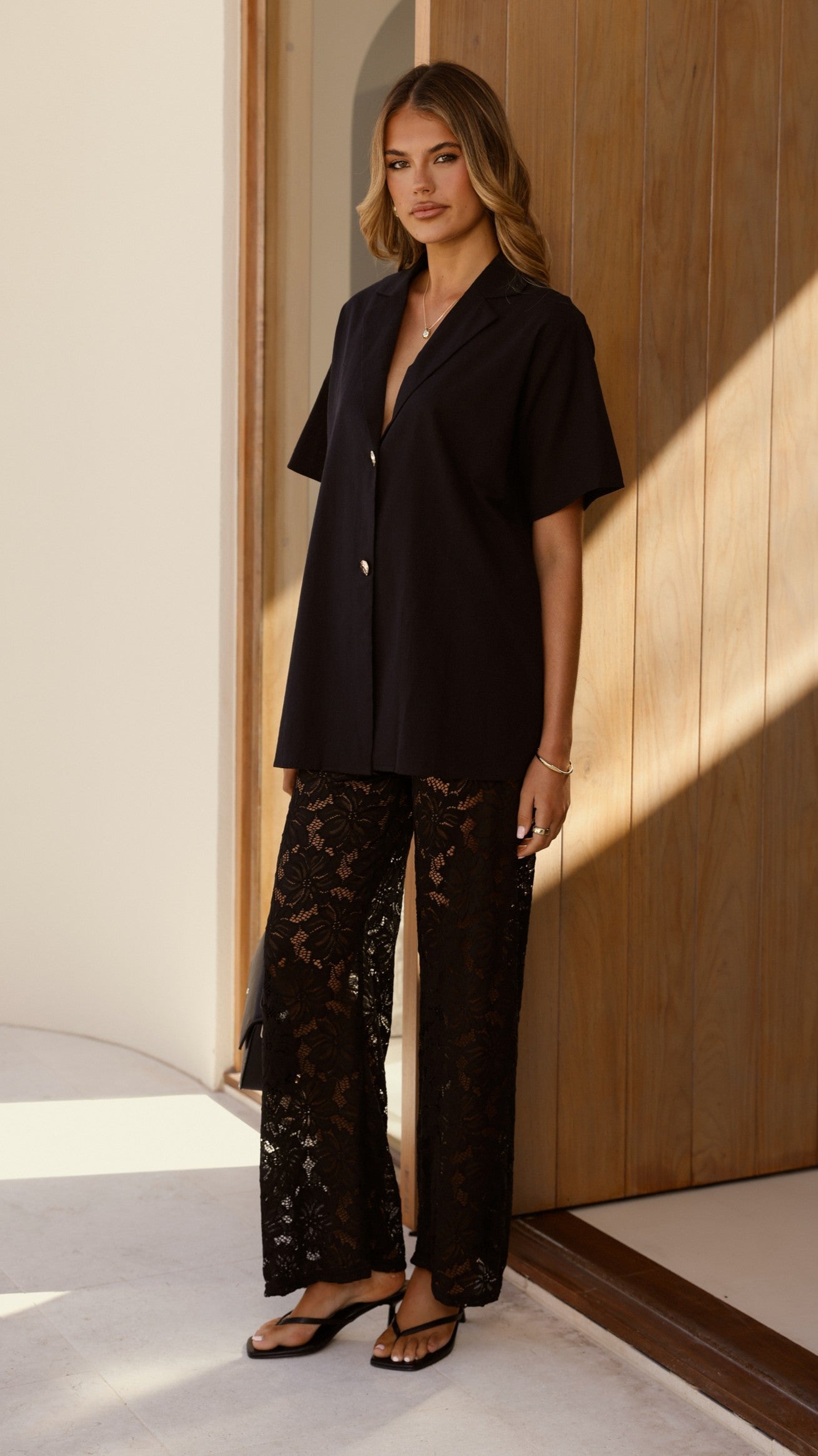 Azura | Women's V-Neck Button Shirt and Wide Leg Pants Set