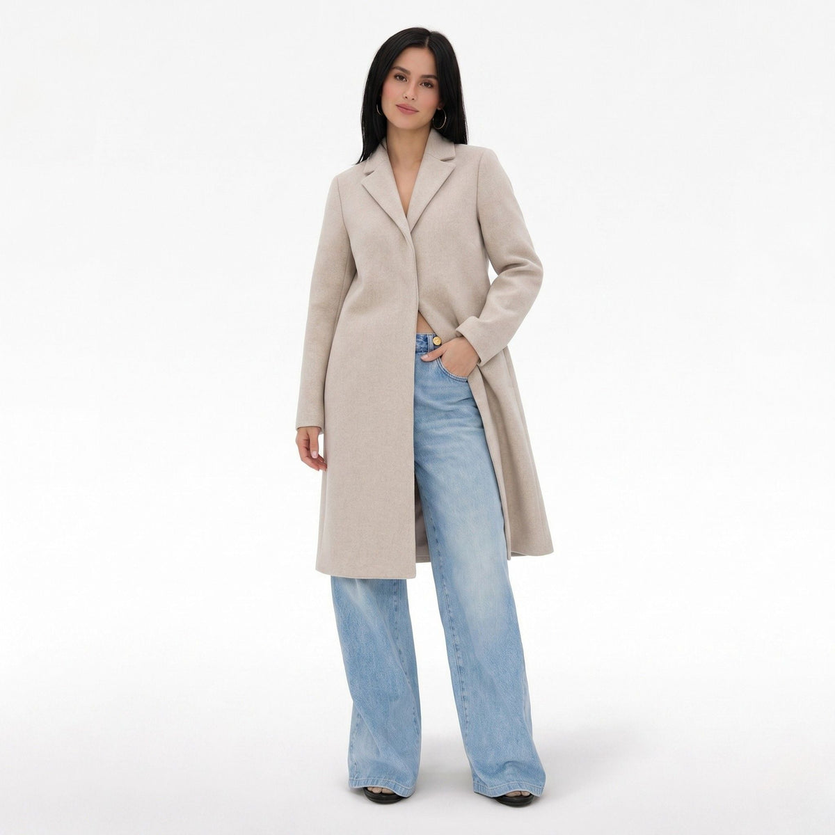 Hester | Relaxed Wool Blend Notch Lapel Long Coat